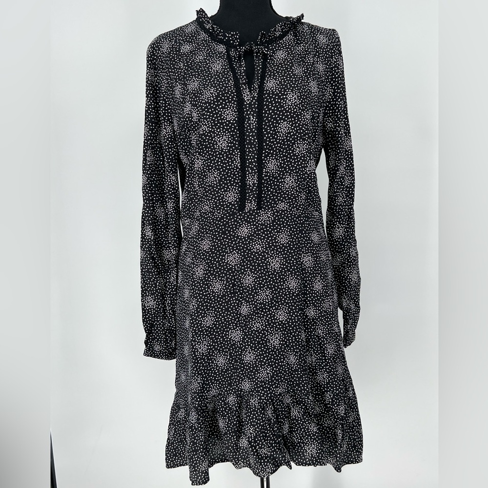 LOFT BLACK & WHITE DRESS TIES AT COLLAR FULLY LINED LEFT SIDE ZIPPER NWOT